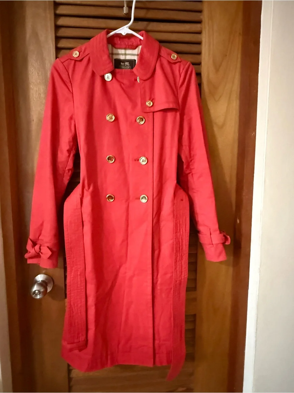Coach Legacy/Red Double-Breasted Trench Coat with Belt